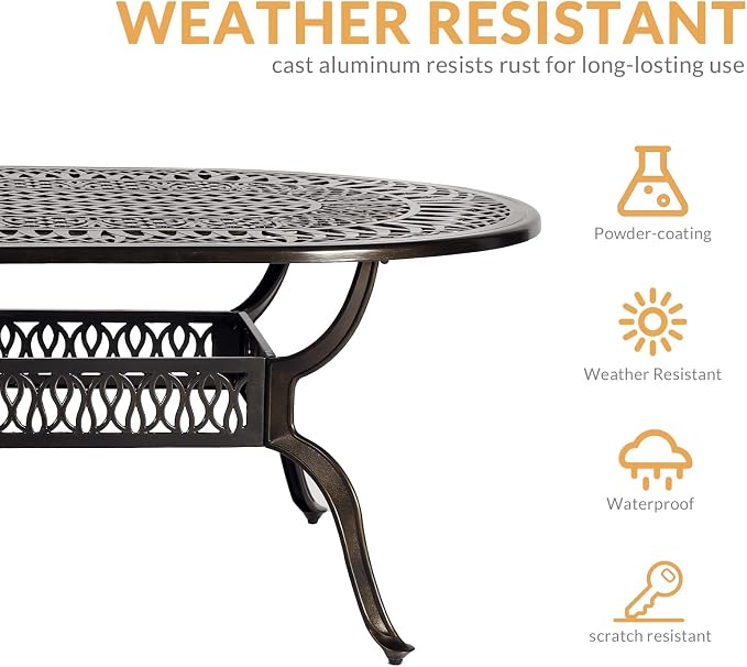9-Piece Modern Patio Dining Set, Oval Cast Aluminum Dining Table with Umbrella Hole, 8 Swivel Rocker Chairs, Patio Funiture Set for Lawn Garden