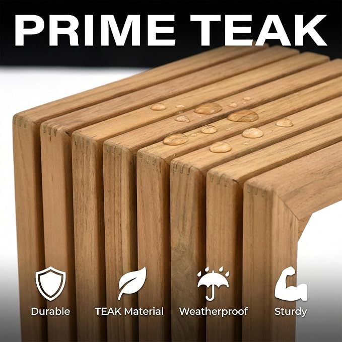 OTSUN Teak Solid Wood C-Shape Sofa Side Table, Pure Simple Form Outdoor Side Table for Patio Sofa Armrest, No Assembly Minimalist Wooden End Table for Porch & Garden