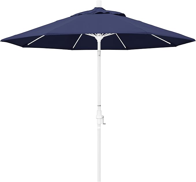 California Umbrella GSCUF908170-F09 9' Round Aluminum Pole Fiberglass Rib Market Patio Umbrella, White, Navy Blue, White Pole