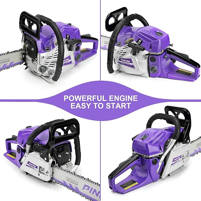 63cc Gas Chainsaws 20 Inch Bar Power Chain Saws, Gas Powered Chainsaw 2 Stroke Handed Petrol Gasoline Chain Saw with 2 Chains & Bars for Cutting Wood Outdoor Garden Farm Home Use with Tool Kit(63ACG)
