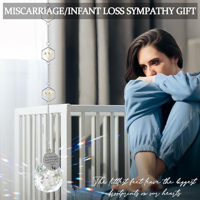 Miscarriage Memorial Suncatcher Gifts for Mothers Dad, Handmade Forget Me Not Baby's Breath Pressed Flower Miscarriage Ornament, Bereavement Remembrance Gift for Loss of Baby (White)