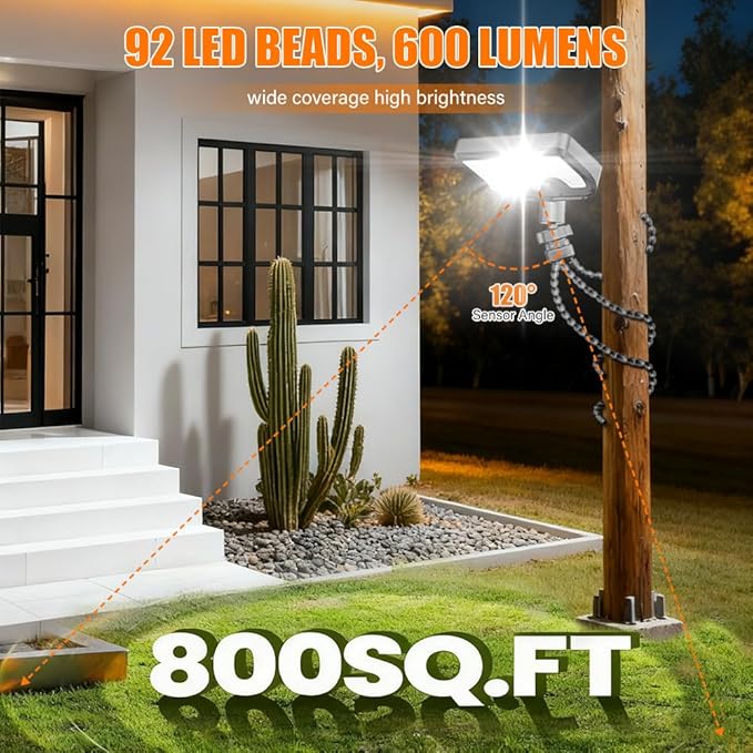 Solar Lights,Outdoor Solar Motion-Activated Light with Flexible Octopus Tripod 360° Can be Wrapped Around Tree Trunks,Dual Charging,Outdoor Sercurity Lights for Deck Fence, Garden (Sliver)