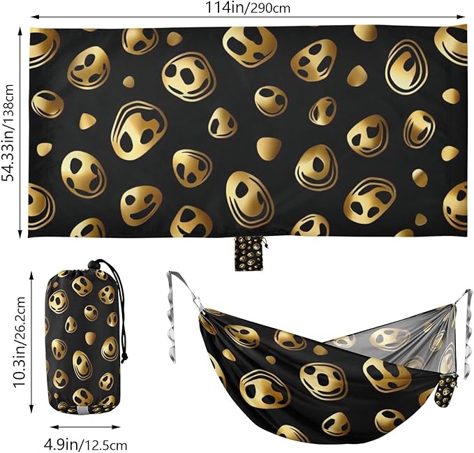 Gilded Leopard Pattern Outdoor Hammock with Tree Straps for Outside Patio Garden