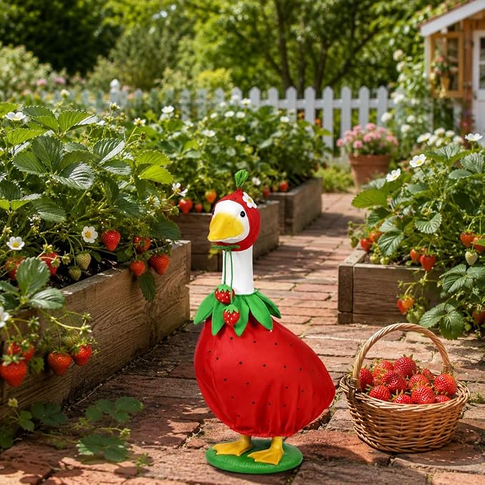 Strawberry Porch Goose Outfits Strawberry Goose Clothes for Outdoor Garden Yard Patio Lawn Goose Statue