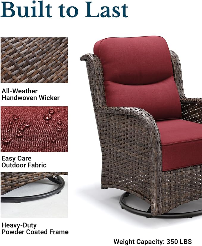 HILLGA Luxury Outdoor Patio Furniture Set with 6-Inch Thick Cushions,High Back Wicker Swivel Rocker Chairs, 13 Pcs All Weather Conversation Set for Large Deck, Yard and Poolside, Burgundy (V3)