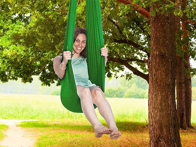Sensory Swing for adults kids Indoor outdoor Therapy Swing Calming Snuggle Hammock durable soft strong fabric swing Great for Sensory Integration stimulation ( Color : Green , Size : 1.5M x 2.8M )