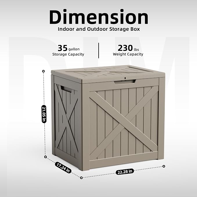 EasyUp 35 Gallon Deck Boxes Outdoor Waterproof, Weatherproof Outdoor Deck Box, Lockable Resin Storage Bench For Patio Cushions, Garden Tools And Pool Accessories, Gray