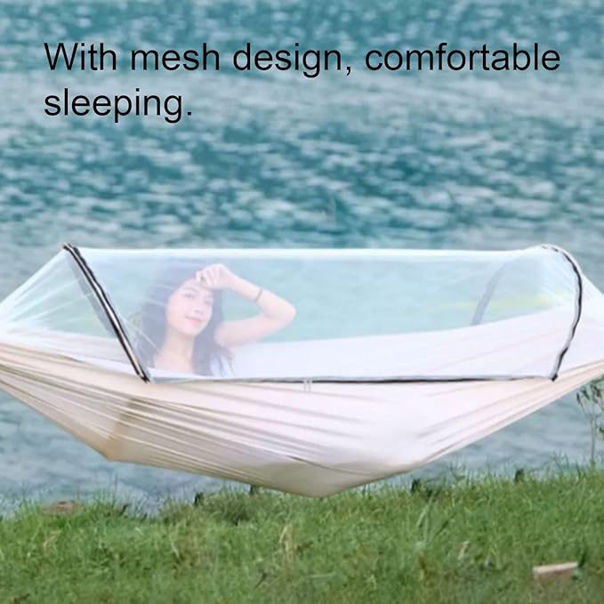 Portable Polyester Hammock with Mesh Lightweight Portable Multipurpose Easy to Install Tree Hanging Good Load-Bearing Capacity Comfortable