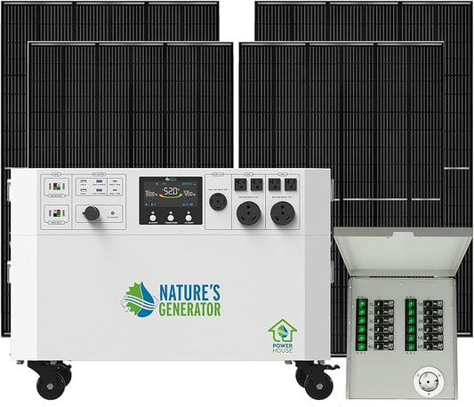 Nature’s Generator Powerhouse Gold Plus PE System:4800Wh Powerhouse + Four 410W Power Panels+Tansfer Switch,120VAC and 240VAC Pure Sine Wave Address Home Power Requirements