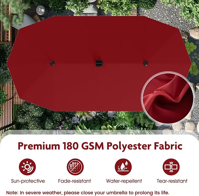 Tangkula 13 Ft Solar Patio Umbrella, Double-Sided Extra Large Outdoor Market Table Umbrella with 108 LED Lights, Crank Handle, 12 Sturdy Ribs for Poolside, Garden & Backyard (Burgundy)
