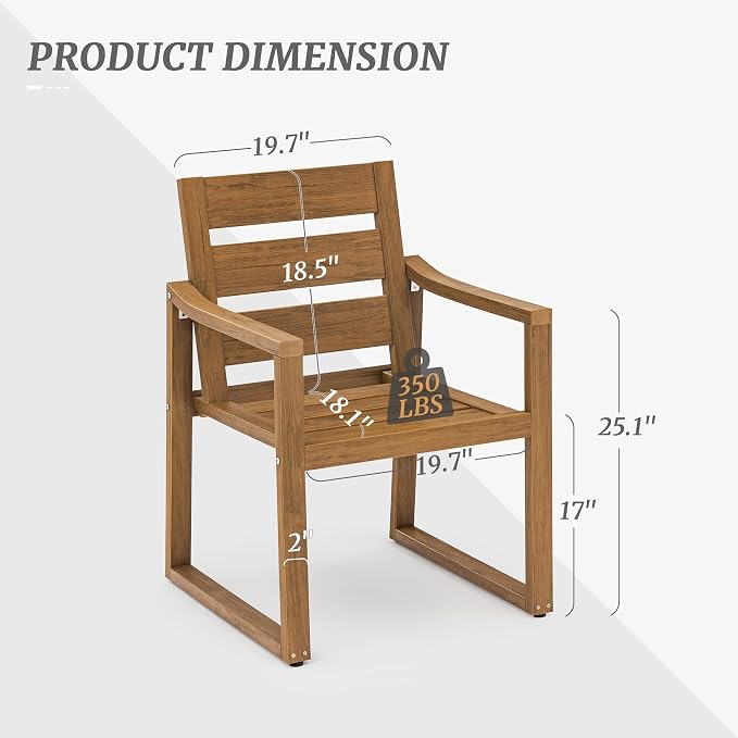 Cozyman HDPS Patio Dining Chairs Set of 8, 350LBS, with Armrest, All Weather Kitchen Chairs with Square Frame Legs for Outdoor Indoor, Backyard, Teak Color-Oil Printed