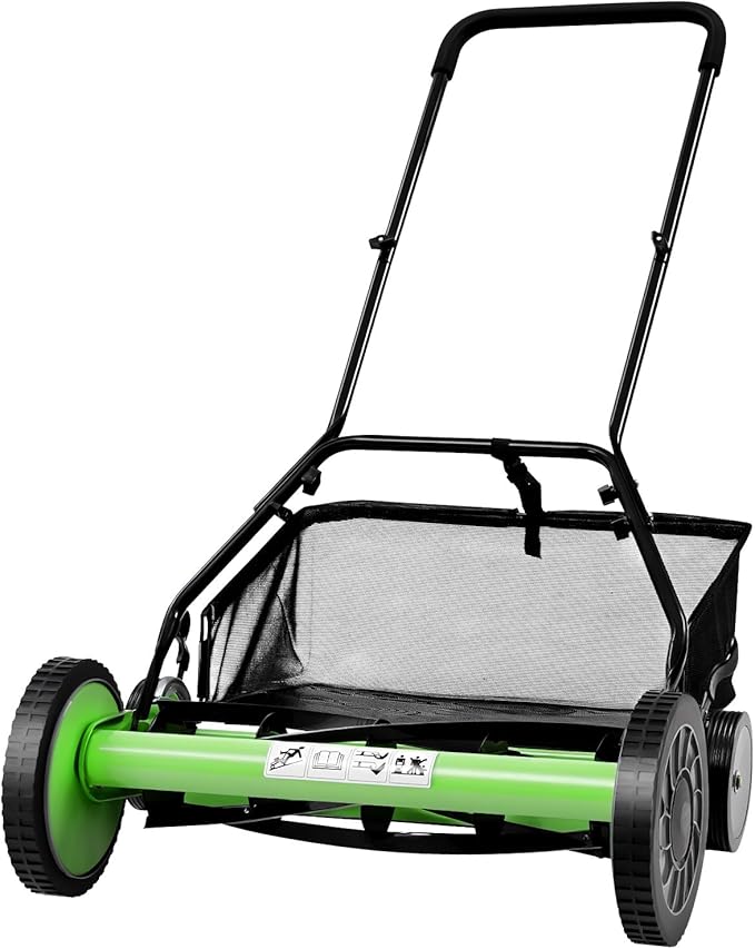 Manual Lawn Mower, 20 Inch 5-Blade Push Reel Walk-Behind Cordless Grass Cutter with Removable Grass Collect Bag,1.33-2.51 in Adjustable Cutting Heights, Hand Lawn Mowers for Yard, Garden