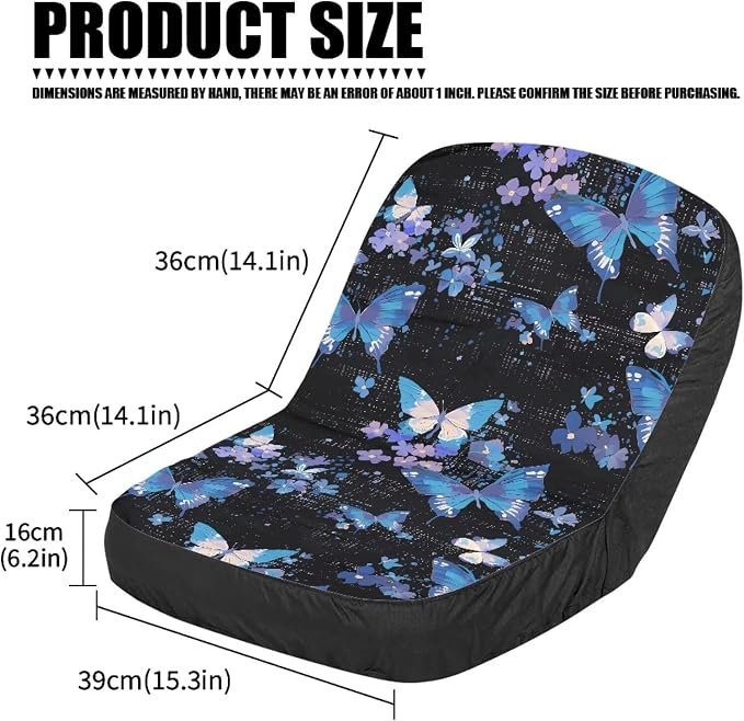 Seat Cover for Lawn Mowers & Tractors,Tractors Decorations, Butterfly Floral Waterproof Heavy Duty Riding Lawn Mower Seat Cushion with Back Pocket