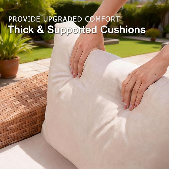 SUNSITT 8-Piece Patio Furniture Set, Outdoor Wicker Modular Sectional Sofa with 7.7-inch Wide Armrests & Thick Comfy Cushions, Glass Top Coffee Table, Rattan Conversation Set, Natural Color