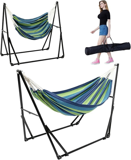 Portable Multifunctional Hammock Chair with Stand for Outside or Inside | 1 Minutes Tool-Free Setup | Easy switching Hammock and Hammock Chair | Adjustable Hammock for Patio Yard | 450 lbs Capacity