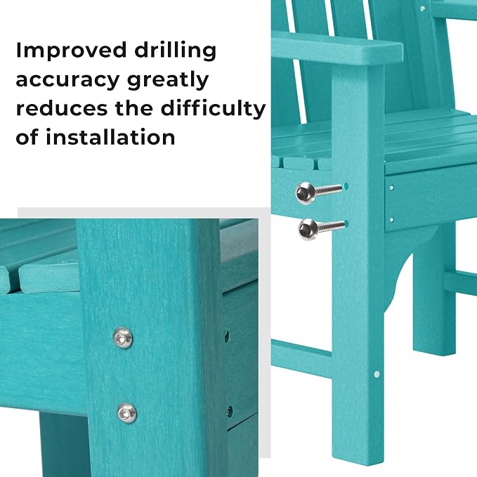 Costaelm Outdoor Patio Table and Chairs Set of 2, 2-Piece HDPE Garden Chair with Square Adirondack Side Table Set, Porch Chairs Coffee Table for Outside Porch Backyard, Turquoise
