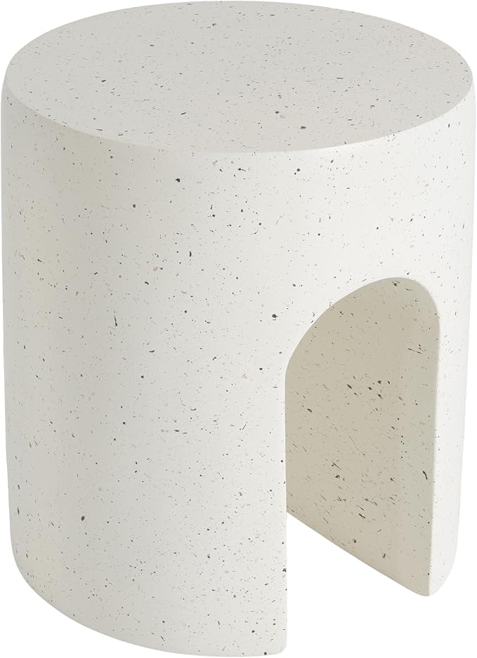Outdoor Side Table Faux Marble Concrete End Tables Small Stone Bench Patio Garden Stool Plant Stand for Backyard Balcony,Weather Resistant, MgO,15.75inch White