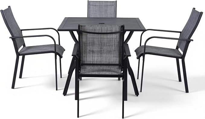 5-Piece Outdoor Dining Set, Patio Furniture Set with 4 Regular Chairs, 1 Rectangular Table for Garden, Backyard, Poolside, Deck, Grey
