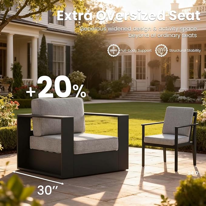 4 Pieces Patio Furniture Set with Coffee Table, Metal Modern Conversation Set with Deep Seating and Widened Aluminum Frame for Deck, Porch, Garden