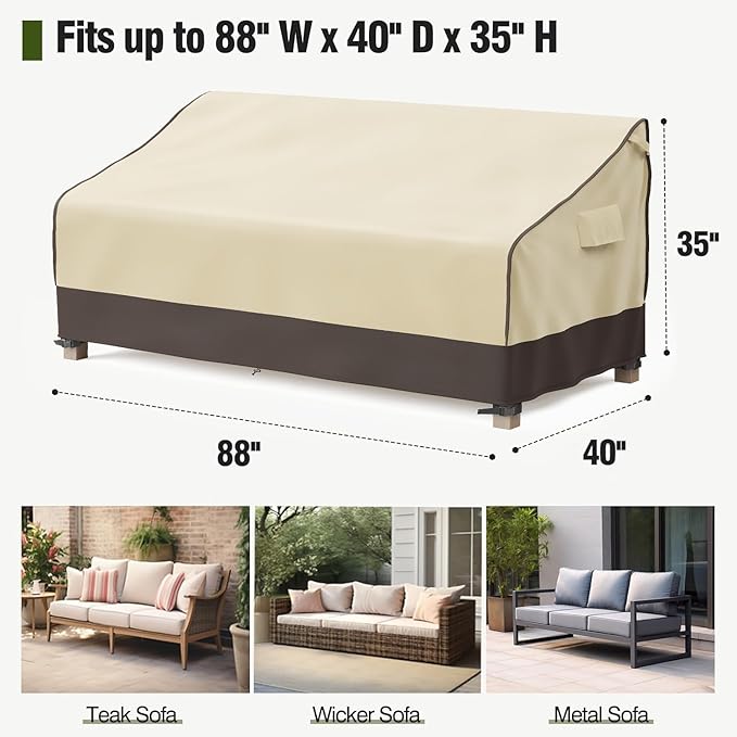 MR. COVER Outdoor Couch Cover Waterproof, Patio Furniture Covers for 3-Seater Couch, Fits up to 88" W x 40" D x 35" H, Moisture-Proof & UV-Protection, Brown & Khaki
