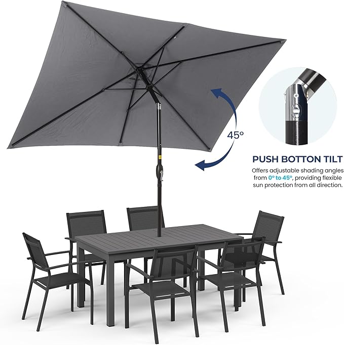 Wisteria Lane 6.5' x 10' Patio Umbrella, Rectangular Patio Umbrella, Metal Pole Square Outdoor Umbrella with Crank and Push Button Tilt, Large Outdoor Umbrella with Polyester Canopy