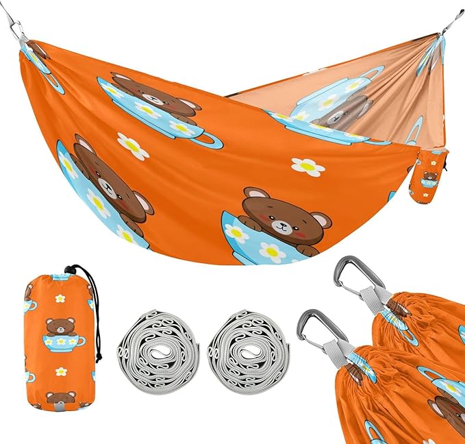 Hammocks for Outside Brown Animals Camping Hammock Portable Hammocks with Tree Straps and Carry Bag Camping Accessories for Hiking Beach Outdoor