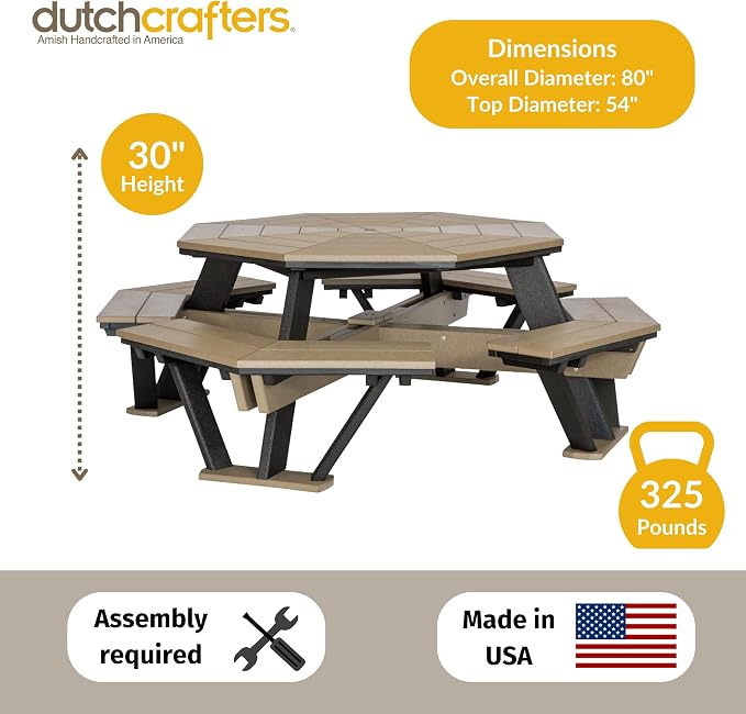 DutchCrafters Poly Patio Picnic Table - Outside Table for Adults & Kids, Seats 8, UV Resistant and Heavy Duty Plastic Tables, Durable Outdoor Furniture, Amish Made in USA