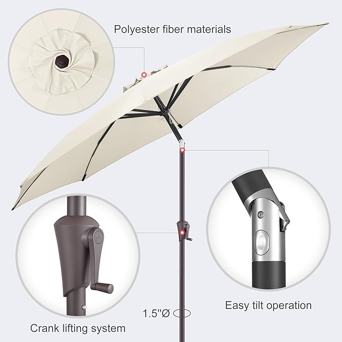 11FT Outdoor Patio Umbrella - Table Umbrella Waterproof UV Protection, Sombrillas de Patio with Push Button Tilt, Sun Umbrella for Pool, Porch, Garden, Deck, Backyard (Ivory)