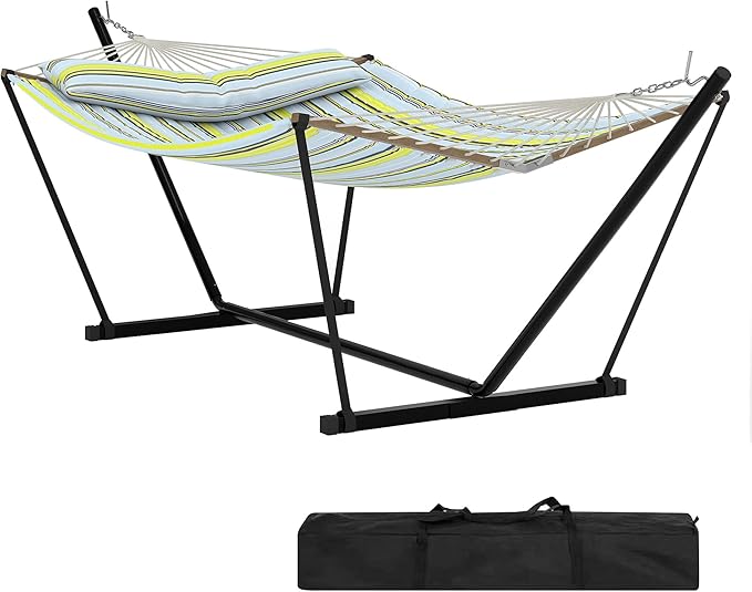 GarveeHome Portable 2 Person Double Hammock with Sturdy Heavy-Duty Steel Stand – 450LBS Max Load, Quick & Effortless Assembly, Perfect for Indoor Living, Yard, Patio & Camping Trips