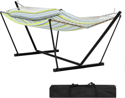 GarveeHome Portable 2 Person Double Hammock with Sturdy Heavy-Duty Steel Stand – 450LBS Max Load, Quick & Effortless Assembly, Perfect for Indoor Living, Yard, Patio & Camping Trips