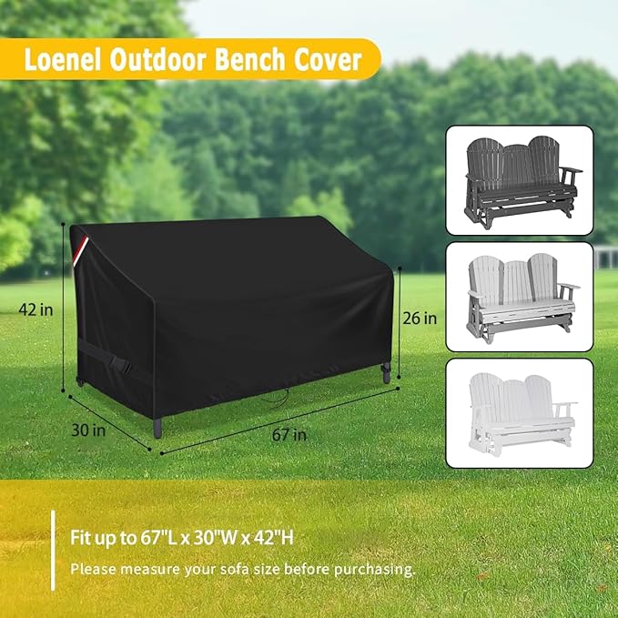 Outdoor Adirondack Glider Cover, 2-Person Waterproof Patio Glider Covers for Outdoor Furniture Bench Cover Loveseat Covers - 67" L x 30" W x 42" H