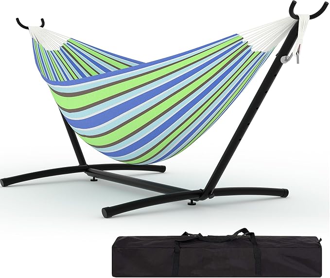 2 Person Hammocks with Stand for Outside, Double Hammocks Portable Space Saving Heavy-Duty Steel Stand for Indoor Outdoor Patio with Carrying Bag, 450 lbs Capacity