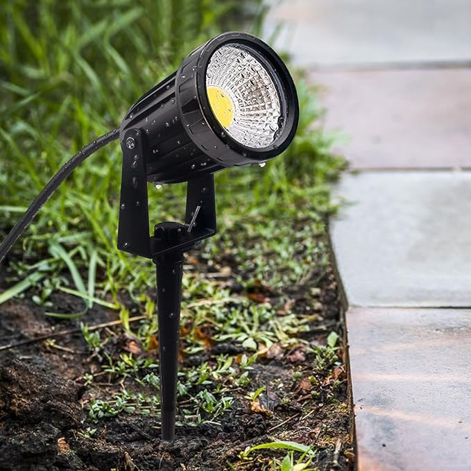 Outdoor Landscape LED Lighting 12W Waterproof Graden Lights COB Led Spotlights with Spiked Stand for Lawn Decorative Lamp Self wiring 85-265V 3000K-6000K Lawn Lights (4 Packs) (Daylight white 6000K)