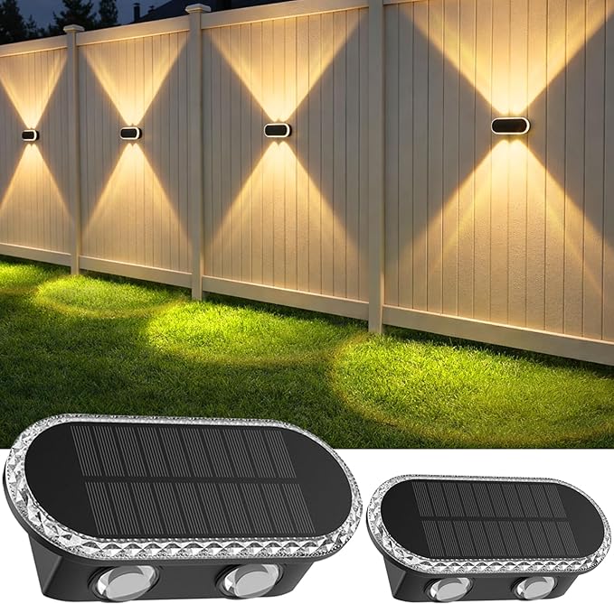 Solar Fence Lights Up Down: Led Solar Wall Lights Outdoor Ip65 Waterproof - 1200mah Dusk-to-Dawn Fence Lighting 3000K 4000K 6000K - Easy Install for Backyard Patio Porch 2-Pack