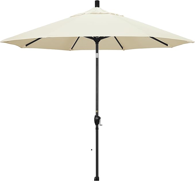 California Umbrella 9' Round Aluminum Market Umbrella, Crank Lift, Push Button Tilt, Black Pole, Pacifica