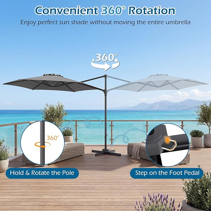 Tangkula 10FT Patio Umbrella, Offset Cantilever Outdoor Umbrella with 360 Degree Rotation, Air Vent, Cross Base for Pool Deck Garden Backyard (Gray)