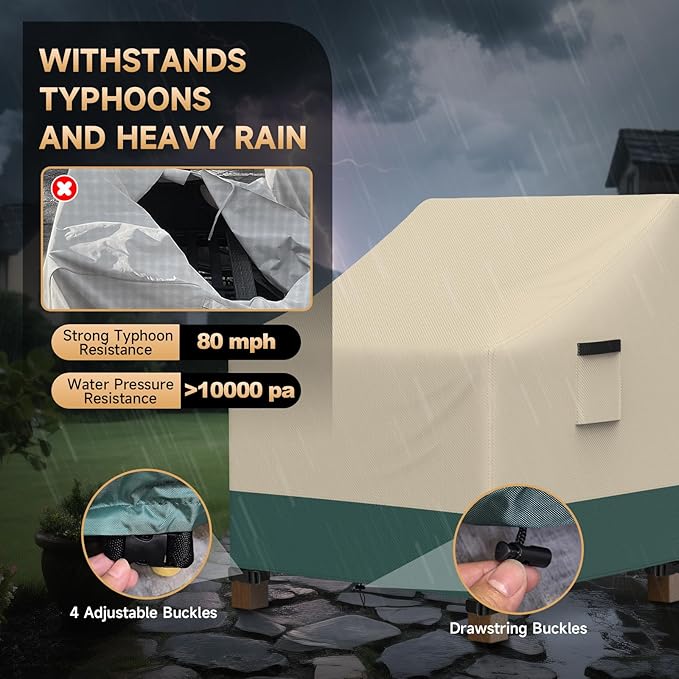Patio Chair Covers Waterproof 2 Pack - Outdoor Furniture Covers with Waterproof Strip and Air Vent - Heavy Duty Lawn Lounge Chair Cover (Beige&Green, 29" Wx 30" Dx 36" H)