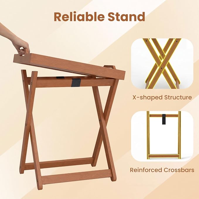 HAPPYGRILL Outdoor Wood Tray Table Folding Side Table with Removable Serving Tray, Portable Patio End Table for Porch, Garden, Backyard, Poolside (1)