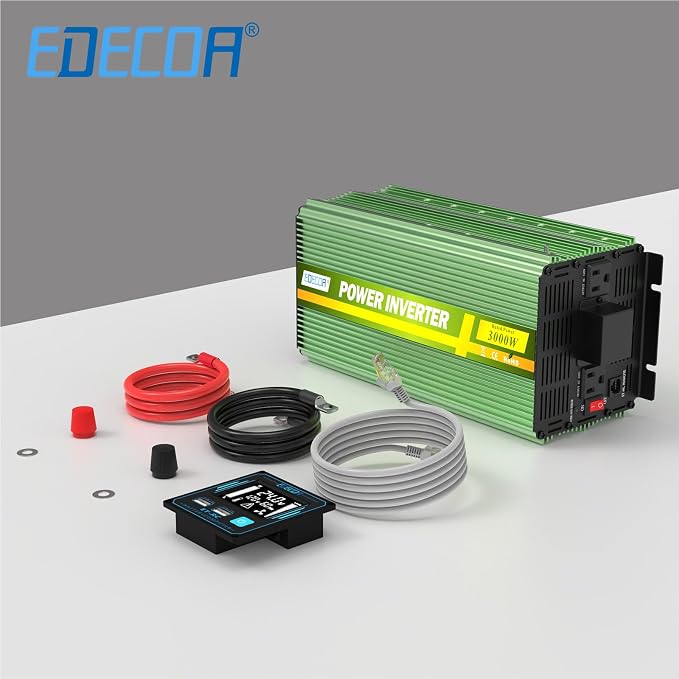 EDECOA 24V 3000 Watts Power Inverter DC 24V to 120V 110V AC with LCD and Dual USB Remote Controller ET-RC Remote Controller