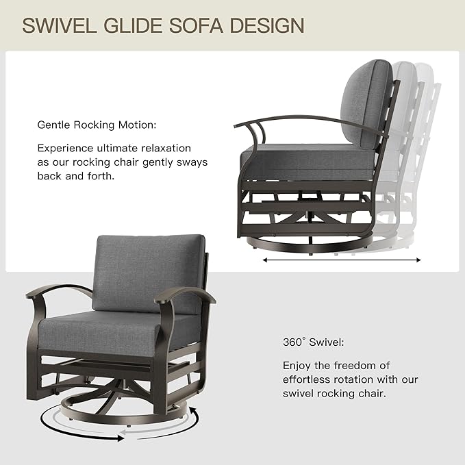 Aluminum Patio Furniture Set Patio Conversation Set,7 Seats Metal Modern Outdoor Furniture w/5.1" Cushions,Patio Sectional w/Swivel Chairs for Patio,Backyard,Grey