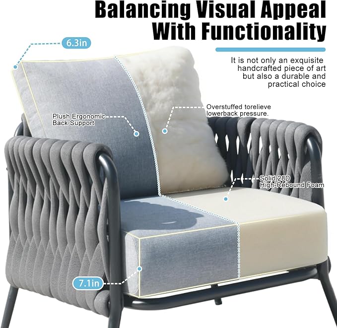 Outdoor Patio Furniture Set, 4/5 Seater Conversation Sofa Set with WPC Coffee Table, Powder-Coated Steel Frame, 6-Inch Thick Polyester Cushions for Garden, Balcony & Backyard (4 Seats)
