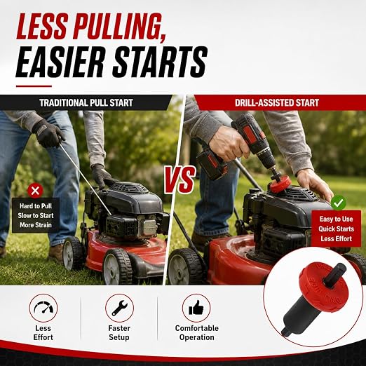 Electric Engine Drill Bit Adapter, Jump Starter Tool Replacement for Craftsman Speed Start Bit, Fits for Troy Bilt B&S Lawn Mower, Snow Blowers, No Manual Pull to Start