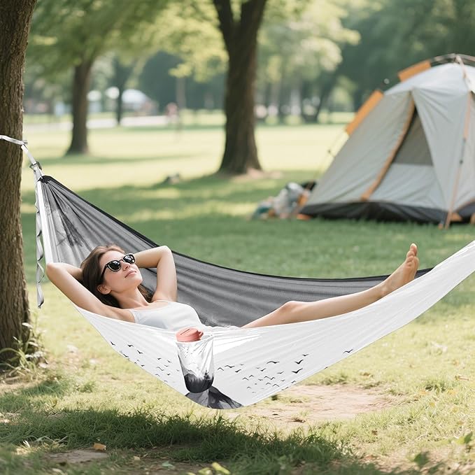 Qilmy Mountain Camping Hammock Single – 330 lbs Capacity, Lightweight with Tree Straps & Carabiners, Portable for Hiking, Travel, Backpacking