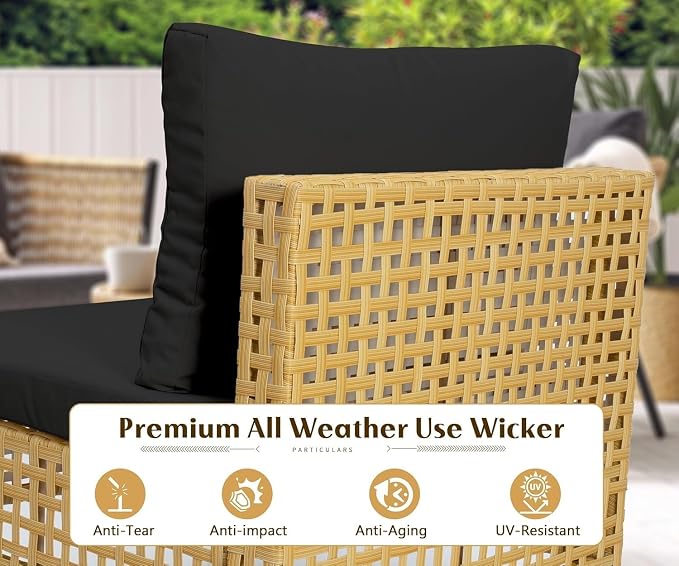 8-Piece Outdoor Wicker Patio Furniture Set with Sectional Rattan Sofa and Coffee Table Thick Cushions for Backyard Lounge(Green)