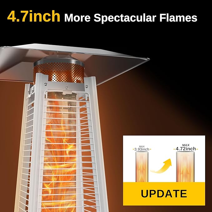 EAST OAK Pyramid Patio Heater, 48,000 BTU Outdoor Patio Heater All Stainless Steel, Quartz Glass Tube Propane Heater, Triple Protection System, With Wheels, Outdoor Heater for Commercial & Residential