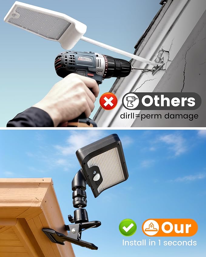 2PK Metal Clip on Solar Gutter Lights with Motion Sensor 600LM, Security Lights, Waterproof Outdoor Solar Lights for Fence, Deck, Patio, Garage, Camping