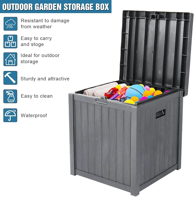 51-Gallon Outdoor Deck Storage Box,Patio Storage for Cushions, Garden Tools & Packages, Waterproof Resin (Grey)