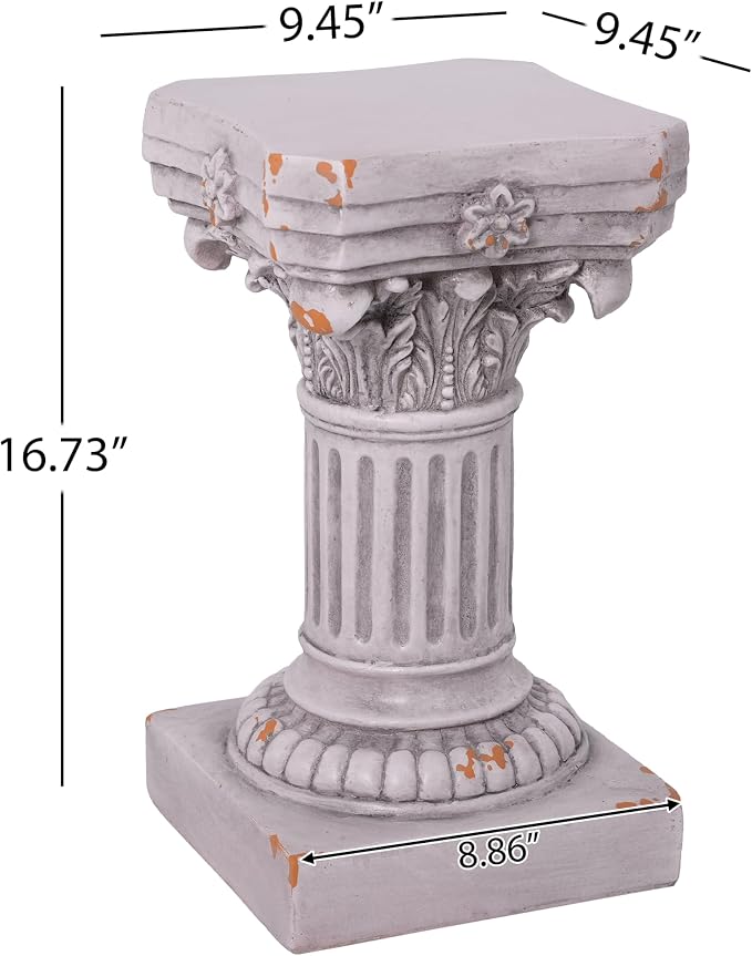 Merax 16.73" H Corinthian Pedestal Plant Stand, MGO Decorative Pedestal Side Table for Indoor Outdoor Entryway Garden Home, Antique White, No Assembly Needed