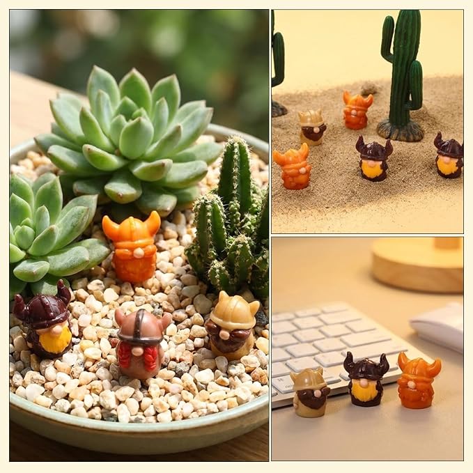 40Pcs Mini Viking Gnome Resin Figurines with Bullhorn Helmet | Nordic Style Mini Resin Gnome Ornaments Ideal For Home Table Cabinet Shelf Decor Holiday Landscape Craft Accessories