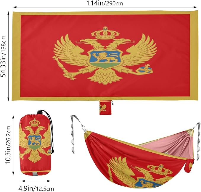 National Flag of Montenegro Hammocks with Portabl Carry Bag Backyard Hammock for Indoor Outdoor Patio